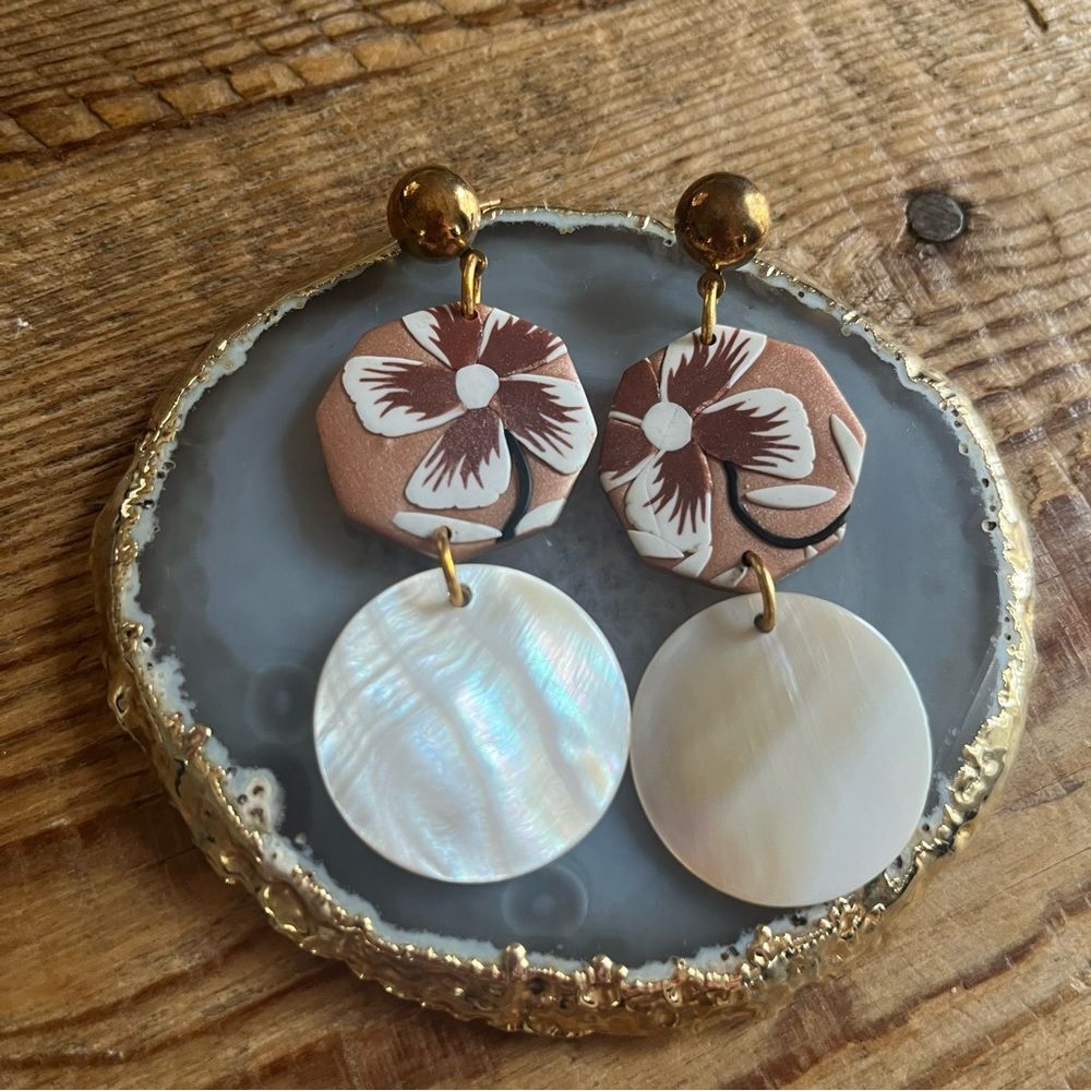 Mother Of Pearl and Tropical Flower Drop Earrings - perfect for summer!